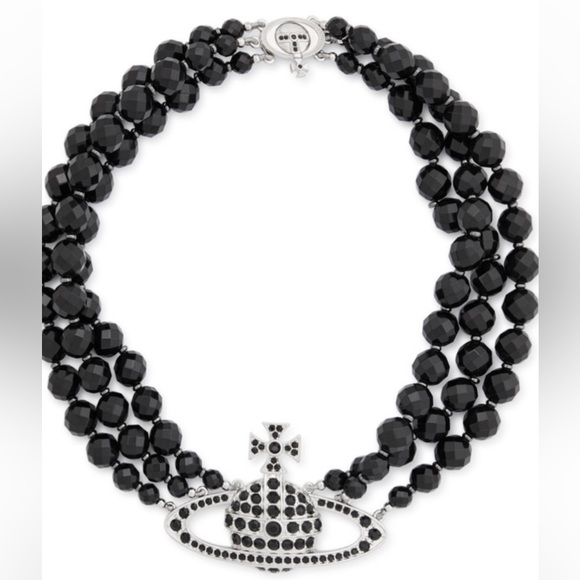 Vivienne Westwood Black Beaded Messaline Orb three-row chocker - Picture 2 of 4